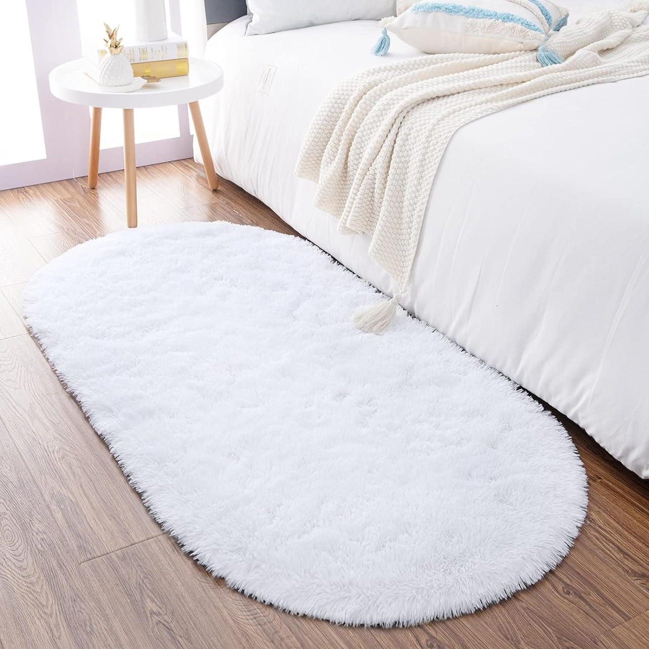 Noahas Ultra Soft Fluffy Bedroom Rugs,Shaggy Grey Area Rugs for Bedroom,Oval Throw Rugs, Kids Room Small Carpet,Living Room Runner Rug Non Slip Modern Home Decor 2.6' X 5.3'