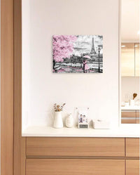Thumbnail for Seine River Paris Tower Theme Decorative Painting Romantic Pink Cherry Blossom Tree Oil Painting Bathroom Bedroom Living Room Decoration Romantic Theme Dining Room Wall Art Decoration 12 × 15 inches