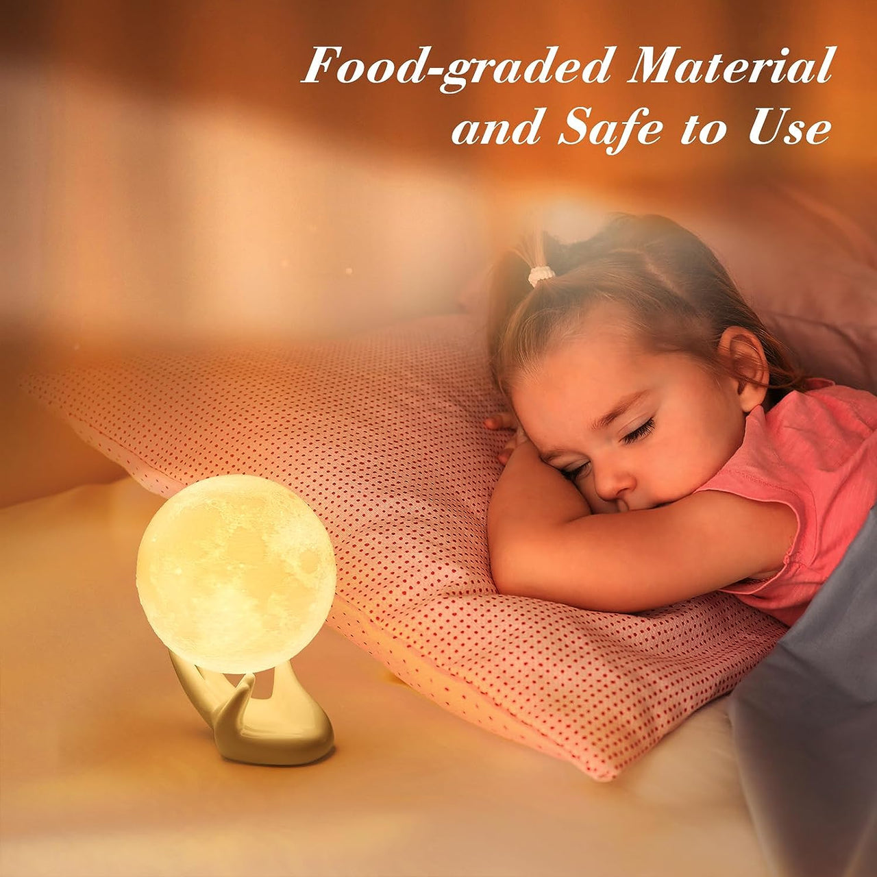 Mydethun 3D Moon Lamp with Ceramic Base, Mothers Day Gift, LED Night Light, Mood Lighting with Touch Control Brightness for Women,Home Décor, Bedroom, Kids Birthday, 3.5 Inch - White & Yellow