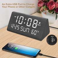 Thumbnail for DreamSky Digital Alarm Clocks for Bedrooms - Wooden Electric Clock with USB Ports, Date, Weekday, Temperature, 0-100% Brightness Dimmer, Adjustable Alarm Volume, Snooze, Auto DST