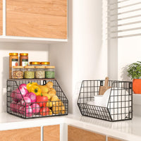 Thumbnail for Fruit and Vegetable storage, 2 Set Wall Mounted Wire Baskets, Fruit Basket for Kitchen Counter, Hanging Fruit Basket, Potato Onion Basket, Wire Basket for Organizing, Countertop Organization Pantry