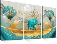 Thumbnail for SERIMINO 3 Piece Lotus Flower Canvas Wall Art for Living Room White and Indigo Blue Floral Picture Wall Decor for Dining Room Bedroom Bathroom Kitchen Print Painting for Home Decorations