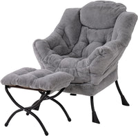 Thumbnail for Welnow Lazy Chair with Ottoman, Modern Lounge Accent Chair with Armrests and a Side Pocket, Leisure Sofa Chair Set, Reading Chair with Footrest for Small Space, Corner Chair, Plush Grey