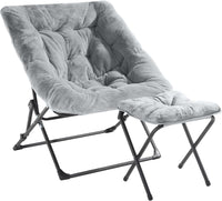 Thumbnail for OAKHAM Comfy Saucer Chair, Folding Faux Fur Lounge Chair for Bedroom and Living Room, Flexible Seating for Kids Teens Adults, X-Large (Faux Fur-Grey)