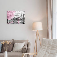 Thumbnail for Seine River Paris Tower Theme Decorative Painting Romantic Pink Cherry Blossom Tree Oil Painting Bathroom Bedroom Living Room Decoration Romantic Theme Dining Room Wall Art Decoration 12 × 15 inches