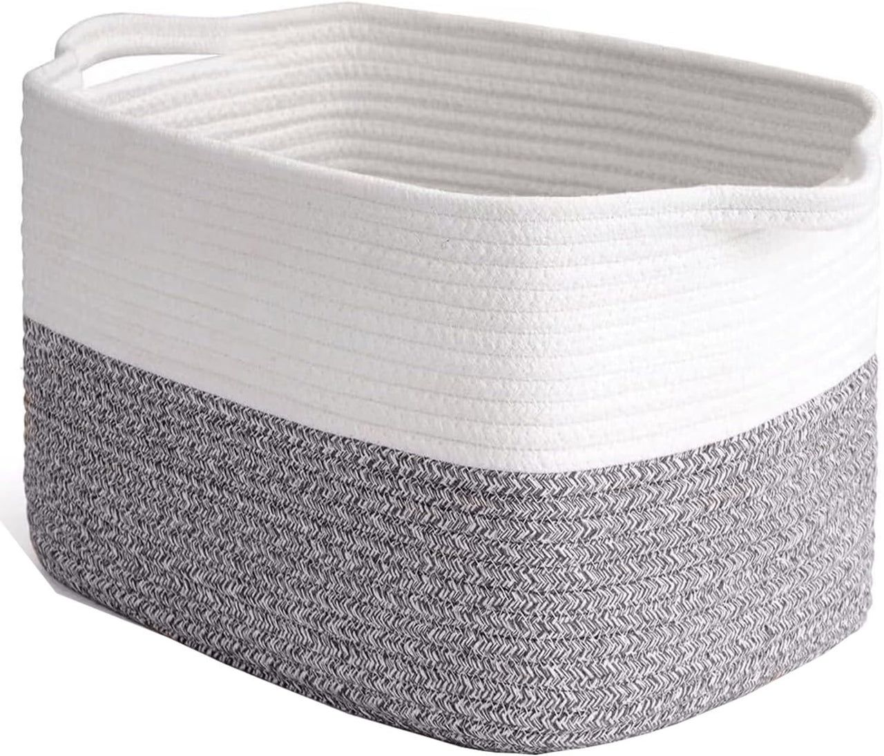 2 Pack Storage Basket for Organizing, 15''X10''X9'' Rope Basket with Handles, Toy Basket, Gift Baskets Empty, Blanket Basket for Living Room, Bedroom, 3 Tone Grey.
