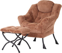 Thumbnail for Welnow Lazy Chair with Ottoman, Modern Lounge Accent Chair with Armrests and a Side Pocket, Leisure Sofa Chair Set, Reading Chair with Footrest for Small Space, Corner Chair, Plush Grey