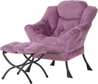 Thumbnail for Welnow Lazy Chair with Ottoman, Modern Lounge Accent Chair with Armrests and a Side Pocket, Leisure Sofa Chair Set, Reading Chair with Footrest for Small Space, Corner Chair, Plush Grey
