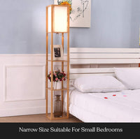 Thumbnail for Brightech Maxwell - Modern Shelf Floor Lamp with Lamp Shade and LED Bulb - Corner Display Floor Lamps with Shelves for Living Room, Bedroom and Office - Natural Wood