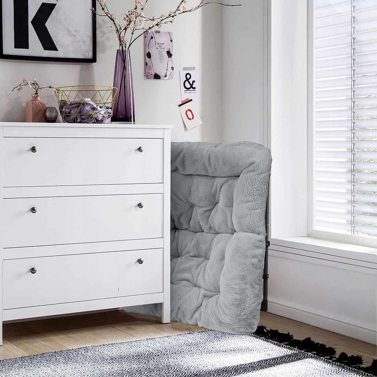 OAKHAM Comfy Saucer Chair, Folding Faux Fur Lounge Chair for Bedroom and Living Room, Flexible Seating for Kids Teens Adults, X-Large (Faux Fur-Grey)