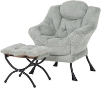 Thumbnail for Welnow Lazy Chair with Ottoman, Modern Lounge Accent Chair with Armrests and a Side Pocket, Leisure Sofa Chair Set, Reading Chair with Footrest for Small Space, Corner Chair, Plush Grey