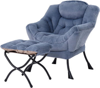 Thumbnail for Welnow Lazy Chair with Ottoman, Modern Lounge Accent Chair with Armrests and a Side Pocket, Leisure Sofa Chair Set, Reading Chair with Footrest for Small Space, Corner Chair, Plush Grey