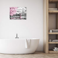 Thumbnail for Seine River Paris Tower Theme Decorative Painting Romantic Pink Cherry Blossom Tree Oil Painting Bathroom Bedroom Living Room Decoration Romantic Theme Dining Room Wall Art Decoration 12 × 15 inches