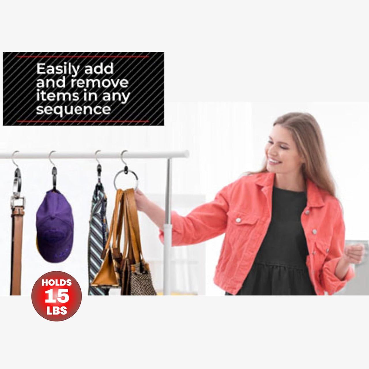 3-Pack Multipurpose Closet Hanger Organize All Your Belts, Sport Hats, Ties, Scarves, Purses, Garment, Gear and More! ROLLY HANGER is Uniquely Designed to Accommodate Both Heavy and Light Items