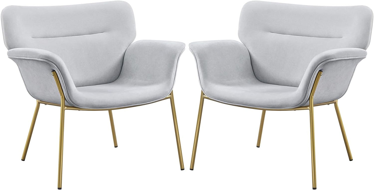 Yaheetech Accent Chair Modern Living Room Chair Velvet Fabric Vanity Chair with Golden Legs Upholstered Armchair for Bedroom/Dressing Room Gray, 2 PCS