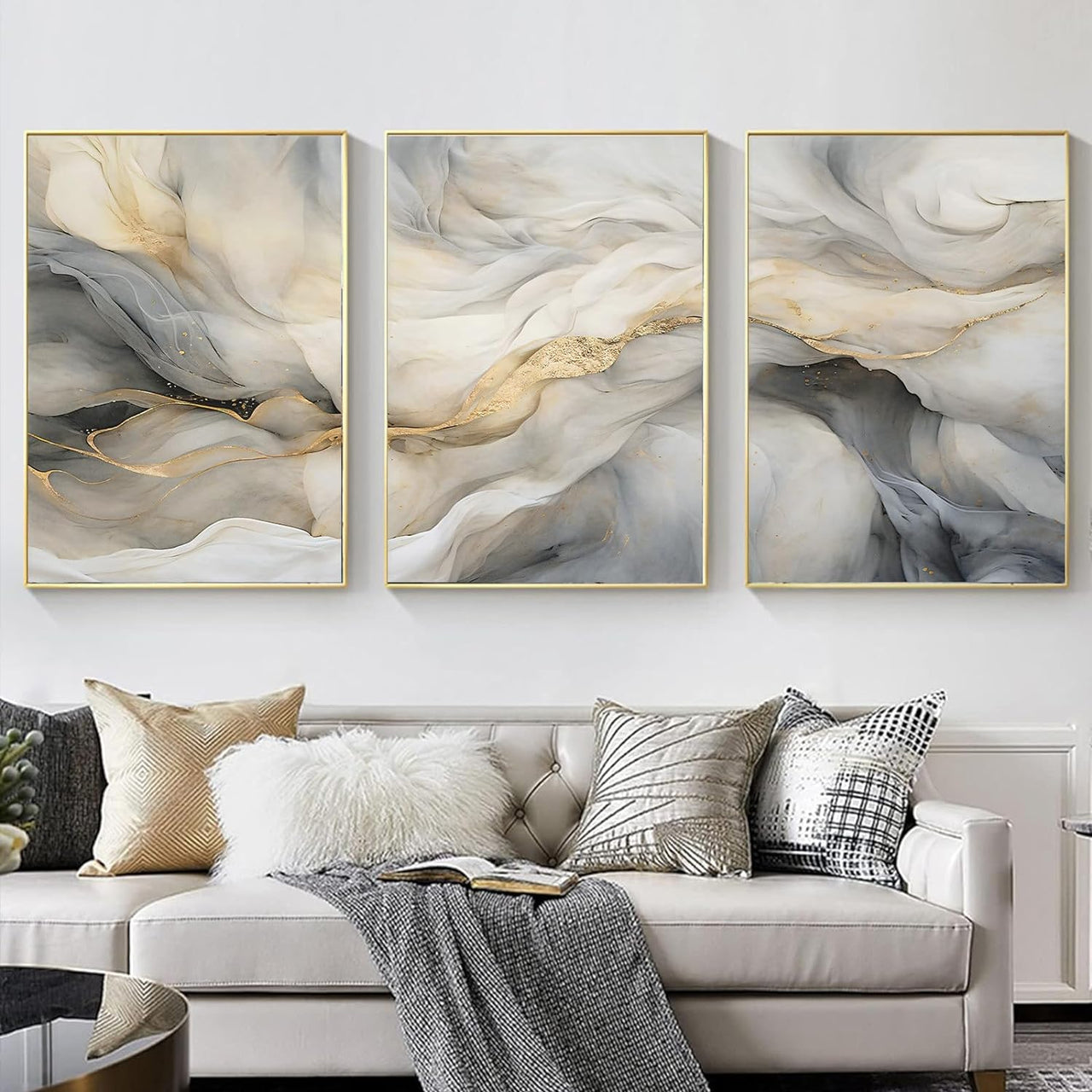 White and Grey Marble Wall Art Modern Abstract Art Beige White Canvas Painting Marble Painting Wall Decor Black Grey and White Prints Gray Beige Abstract Wall Art for Living Room 16x24inch Unframed