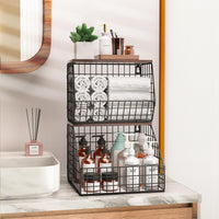 Thumbnail for Fruit and Vegetable storage, 2 Set Wall Mounted Wire Baskets, Fruit Basket for Kitchen Counter, Hanging Fruit Basket, Potato Onion Basket, Wire Basket for Organizing, Countertop Organization Pantry