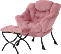 Thumbnail for Welnow Lazy Chair with Ottoman, Modern Lounge Accent Chair with Armrests and a Side Pocket, Leisure Sofa Chair Set, Reading Chair with Footrest for Small Space, Corner Chair, Plush Grey