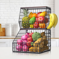 Thumbnail for Fruit and Vegetable storage, 2 Set Wall Mounted Wire Baskets, Fruit Basket for Kitchen Counter, Hanging Fruit Basket, Potato Onion Basket, Wire Basket for Organizing, Countertop Organization Pantry