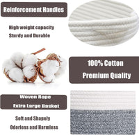 Thumbnail for 2 Pack Storage Basket for Organizing, 15''X10''X9'' Rope Basket with Handles, Toy Basket, Gift Baskets Empty, Blanket Basket for Living Room, Bedroom, 3 Tone Grey.