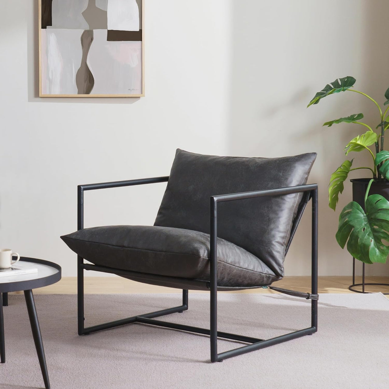 ZINUS Aidan Sling Accent Chair / Metal Framed Armchair with Shredded Foam Cushioning, Oatmeal