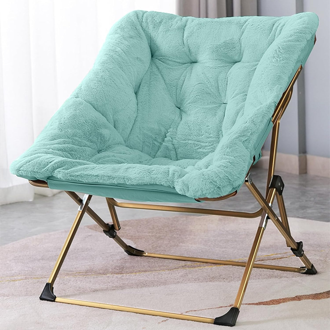 OAKHAM Comfy Saucer Chair, Folding Faux Fur Lounge Chair for Bedroom and Living Room, Flexible Seating for Kids Teens Adults, X-Large (Faux Fur-Grey)