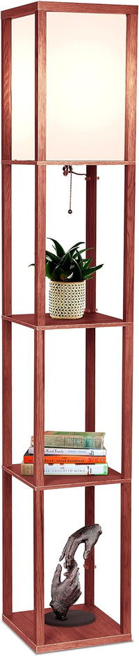 Thumbnail for Brightech Maxwell - Modern Shelf Floor Lamp with Lamp Shade and LED Bulb - Corner Display Floor Lamps with Shelves for Living Room, Bedroom and Office - Natural Wood