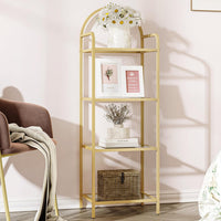 Thumbnail for Bookcase Bookshelf, Tempered Glass Bookshelves, Slim Shelving Unit for Bedroom, Bathroom, Home Office, Steel Frame, 5 Tier Gold BC21599G