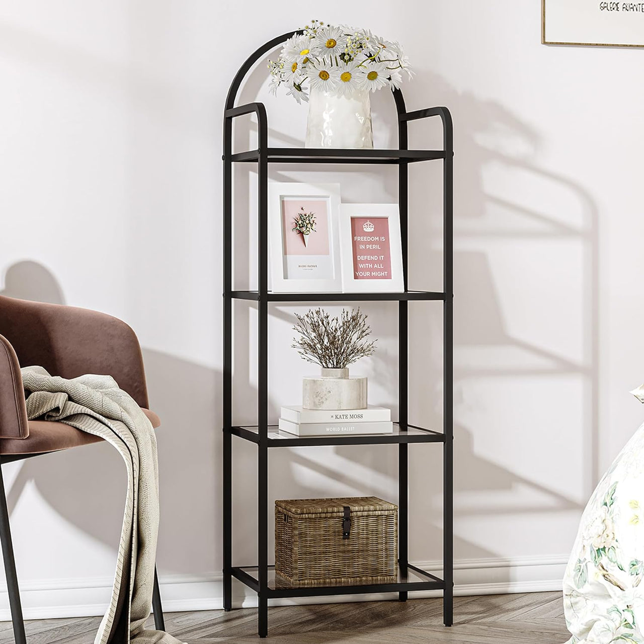 Bookcase Bookshelf, Tempered Glass Bookshelves, Slim Shelving Unit for Bedroom, Bathroom, Home Office, Steel Frame, 5 Tier Gold BC21599G