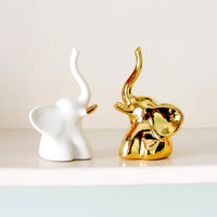 Thumbnail for Home Decor Elephant Statues,1 Pair, Small Decorative Accents for Shelves, Livingroom and Bedroom, Gold and White
