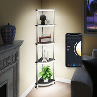 Thumbnail for Floor Lamp with Shelf Corner Shelf with Light Standing Lamp with Shelves Music Sync Dimmable and Timing Corner Lamp with Wireless Charger & USB Port 5 Tier White
