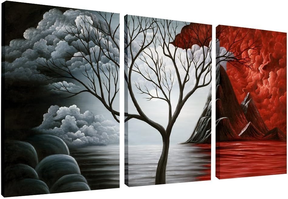 Wieco Art The Cloud Tree 3 Panels Modern Giclee Canvas Prints Artwork Abstract Seascape Paintings Reproduction Sea Beach Pictures Printed on Canvas Wall Art for Home Decorations Wall Decor