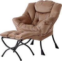 Thumbnail for Welnow Lazy Chair with Ottoman, Modern Lounge Accent Chair with Armrests and a Side Pocket, Leisure Sofa Chair Set, Reading Chair with Footrest for Small Space, Corner Chair, Plush Grey