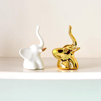Thumbnail for Home Decor Elephant Statues,1 Pair, Small Decorative Accents for Shelves, Livingroom and Bedroom, Gold and White