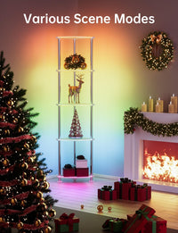 Thumbnail for Floor Lamp with Shelf Corner Shelf with Light Standing Lamp with Shelves Music Sync Dimmable and Timing Corner Lamp with Wireless Charger & USB Port 5 Tier White