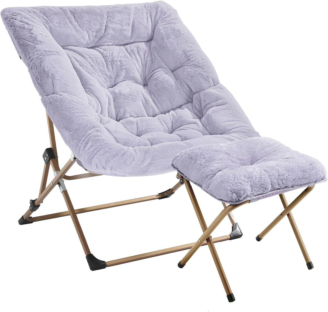 OAKHAM Comfy Saucer Chair, Folding Faux Fur Lounge Chair for Bedroom and Living Room, Flexible Seating for Kids Teens Adults, X-Large (Faux Fur-Grey)