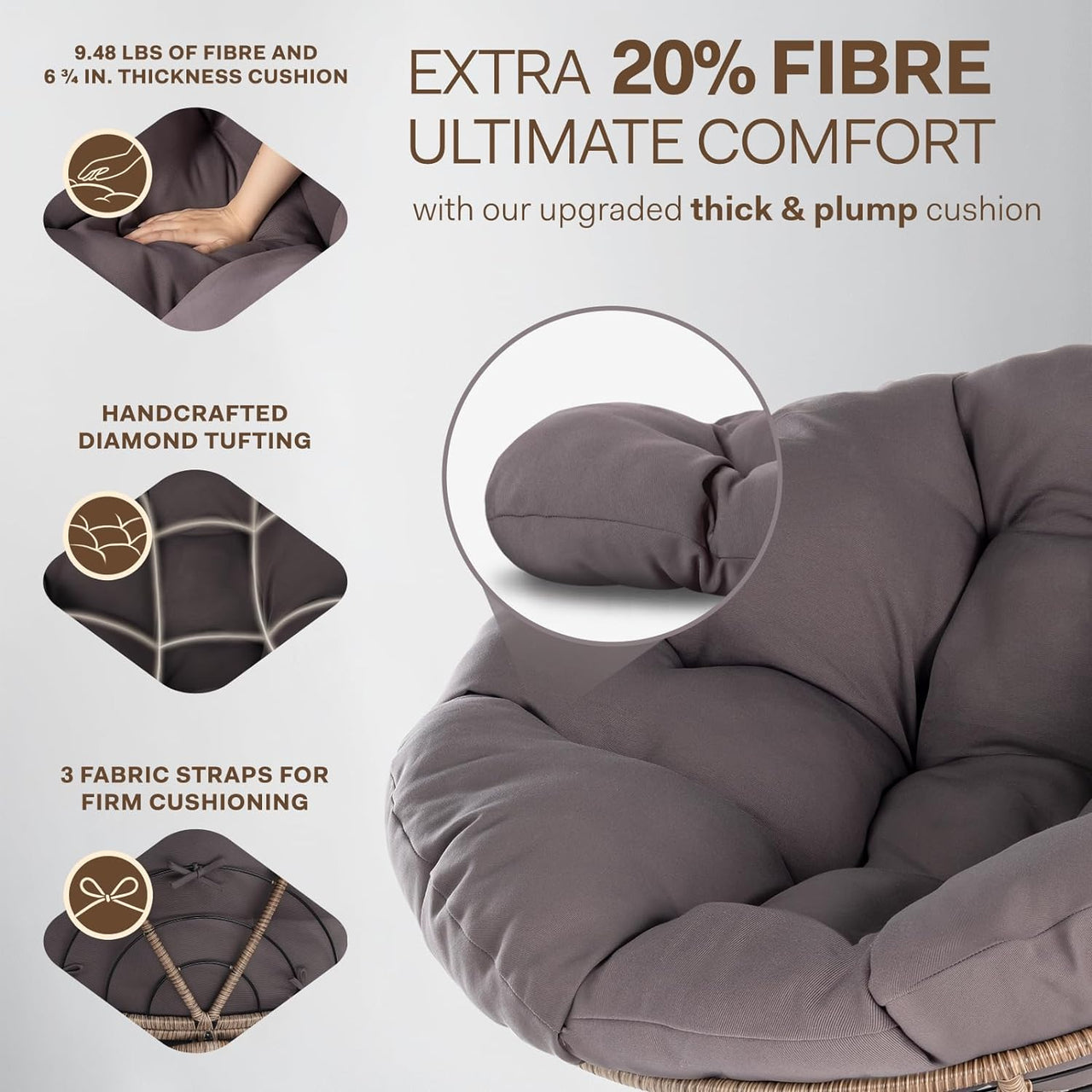 Bme Papasan Chair, Smoky Quartz - Brown Base
