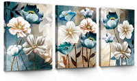 Thumbnail for SERIMINO 3 Piece Lotus Flower Canvas Wall Art for Living Room White and Indigo Blue Floral Picture Wall Decor for Dining Room Bedroom Bathroom Kitchen Print Painting for Home Decorations