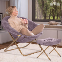 Thumbnail for Milliard Cozy Chair with Footrest Ottoman/Faux Fur Saucer Chair for Bedroom/X-Large (Purple)