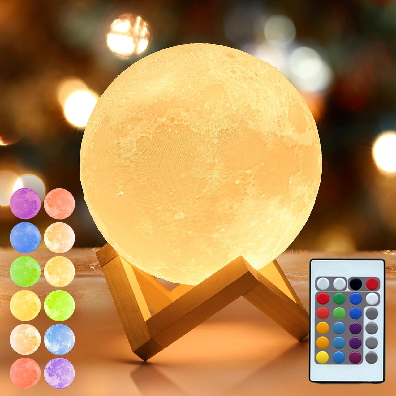 Mydethun 3D Moon Lamp with Ceramic Base, Mothers Day Gift, LED Night Light, Mood Lighting with Touch Control Brightness for Women,Home Décor, Bedroom, Kids Birthday, 3.5 Inch - White & Yellow