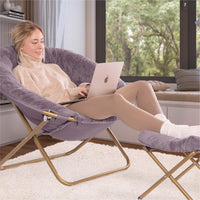 Thumbnail for Milliard Cozy Chair with Footrest Ottoman/Faux Fur Saucer Chair for Bedroom/X-Large (Purple)