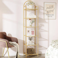Thumbnail for Bookcase Bookshelf, Tempered Glass Bookshelves, Slim Shelving Unit for Bedroom, Bathroom, Home Office, Steel Frame, 5 Tier Gold BC21599G
