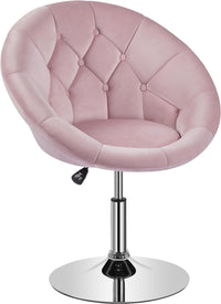 Thumbnail for Yaheetech Vanity Chair Makeup Chair Swivel Accent Chair Height Adjustable Round Back Tilt Chair with Chrome Frame for Makeup Room, Living Room, Retro Brown