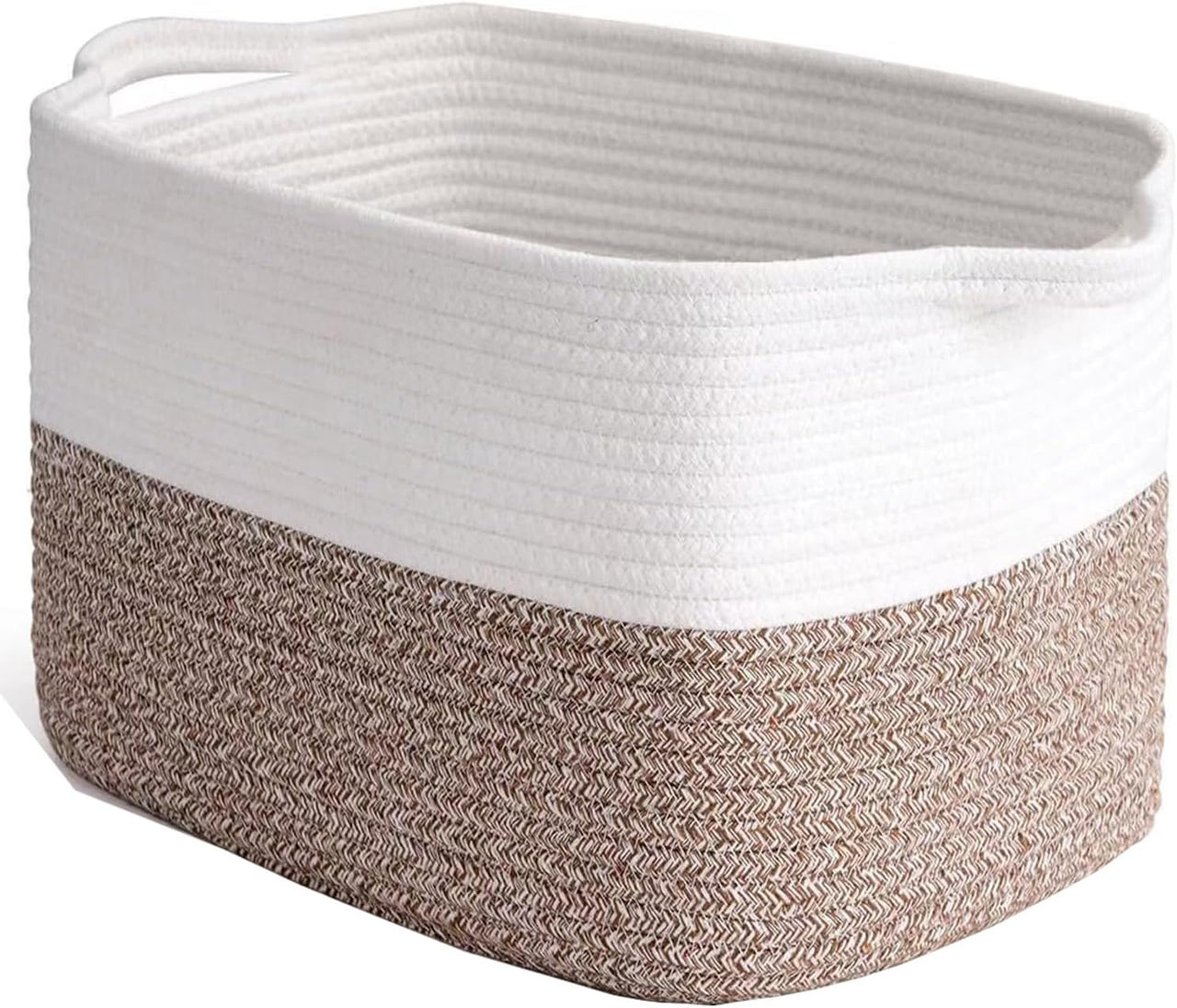 2 Pack Storage Basket for Organizing, 15''X10''X9'' Rope Basket with Handles, Toy Basket, Gift Baskets Empty, Blanket Basket for Living Room, Bedroom, 3 Tone Grey.