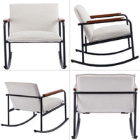 Thumbnail for LukeAlon Mid Century Linen Rocking Accent Chair, Modern Lounge Chair with Metal Base Retro Comfy Low Nursery Rocker Chair with Wooden Armrest for Living Room Bedroom, Beige