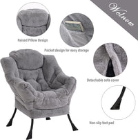 Thumbnail for Welnow Lazy Chair with Ottoman, Modern Lounge Accent Chair with Armrests and a Side Pocket, Leisure Sofa Chair Set, Reading Chair with Footrest for Small Space, Corner Chair, Plush Grey