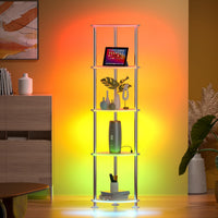 Thumbnail for Floor Lamp with Shelf Corner Shelf with Light Standing Lamp with Shelves Music Sync Dimmable and Timing Corner Lamp with Wireless Charger & USB Port 5 Tier White