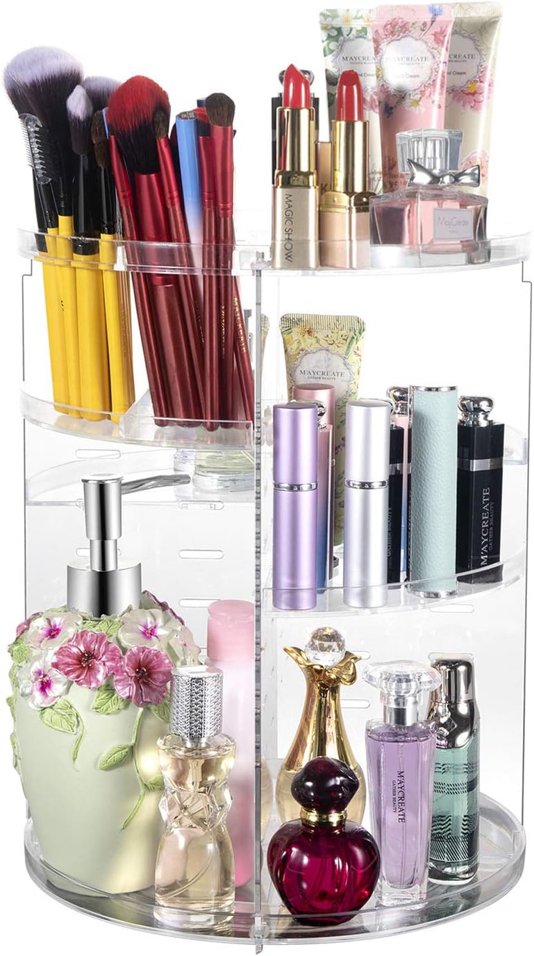 360° Rotating Makeup Organizer, Spinning Bathroom Organizer Countertop, Cosmetic Holder Shelf, Make Up Organizers and Storage for Bedroom, Transparent