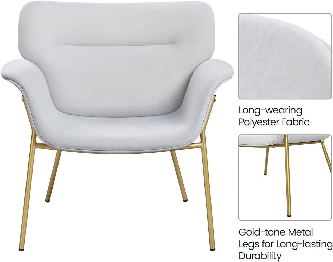 Yaheetech Accent Chair Modern Living Room Chair Velvet Fabric Vanity Chair with Golden Legs Upholstered Armchair for Bedroom/Dressing Room Gray, 2 PCS