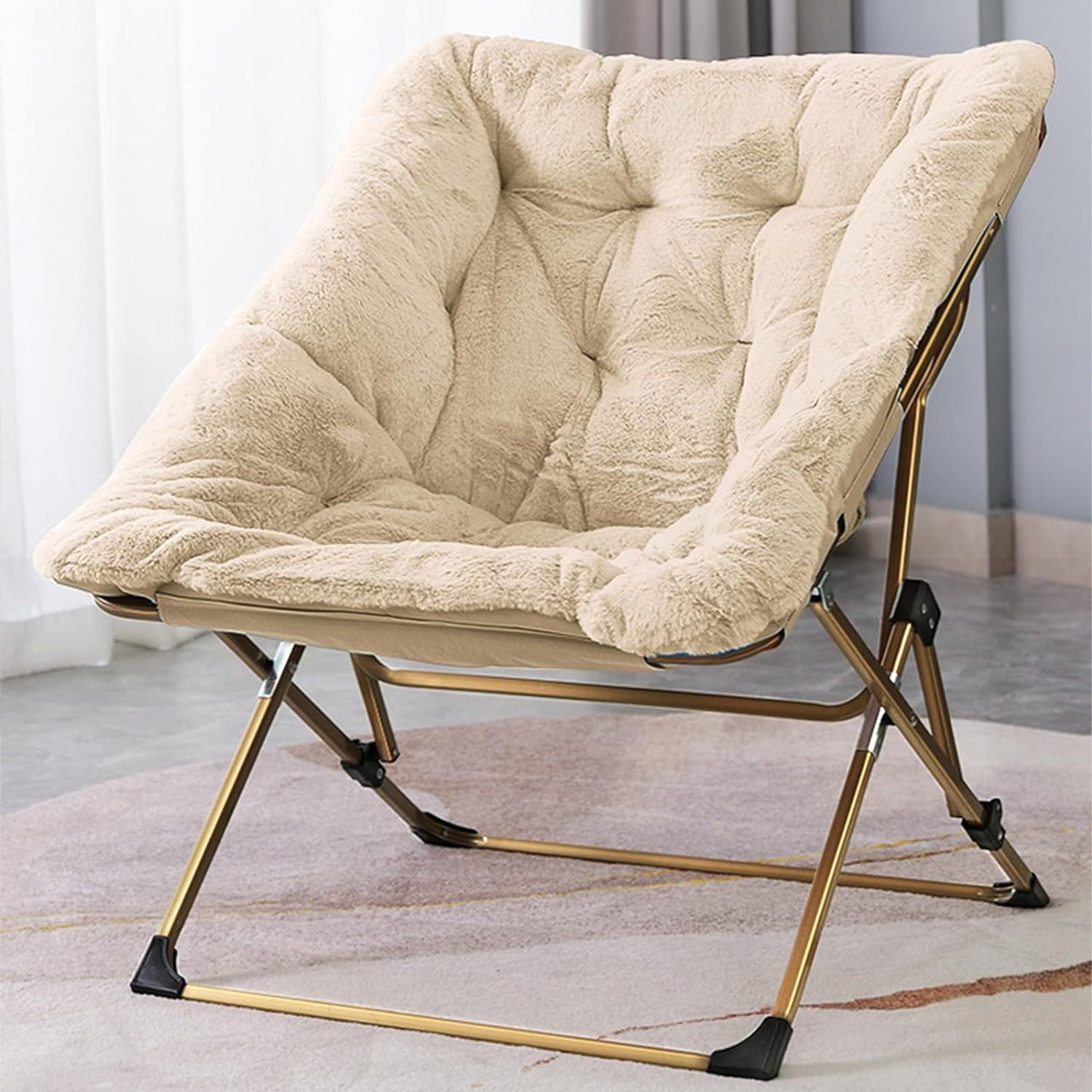 OAKHAM Comfy Saucer Chair, Folding Faux Fur Lounge Chair for Bedroom and Living Room, Flexible Seating for Kids Teens Adults, X-Large (Faux Fur-Grey)